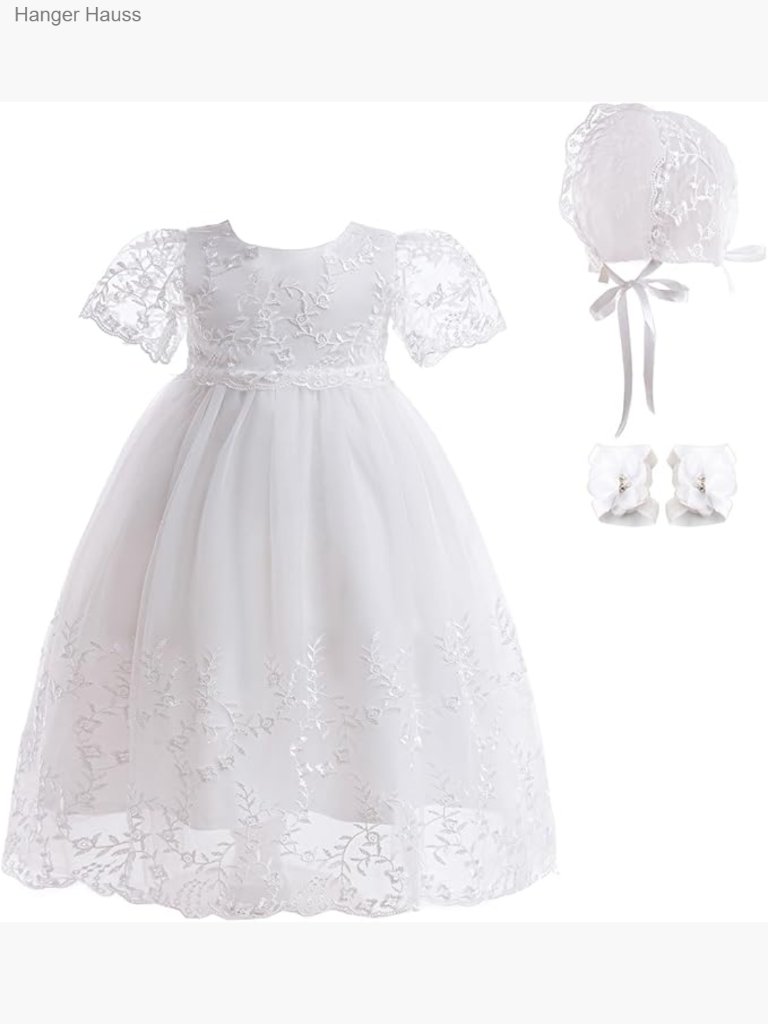 White Christening Dress Lace Baptism Gown For Baby Girl